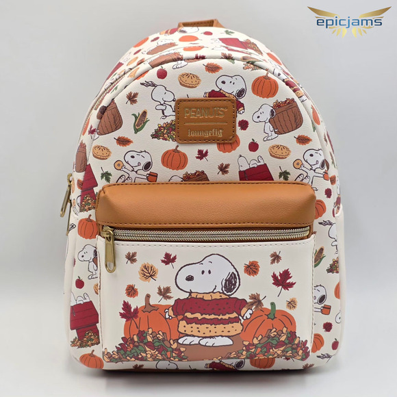 Loungefly Handbags - Loungefly Peanuts Snoopy Fall Cozy Autumn leaves Brown Mini Backpack Bag New